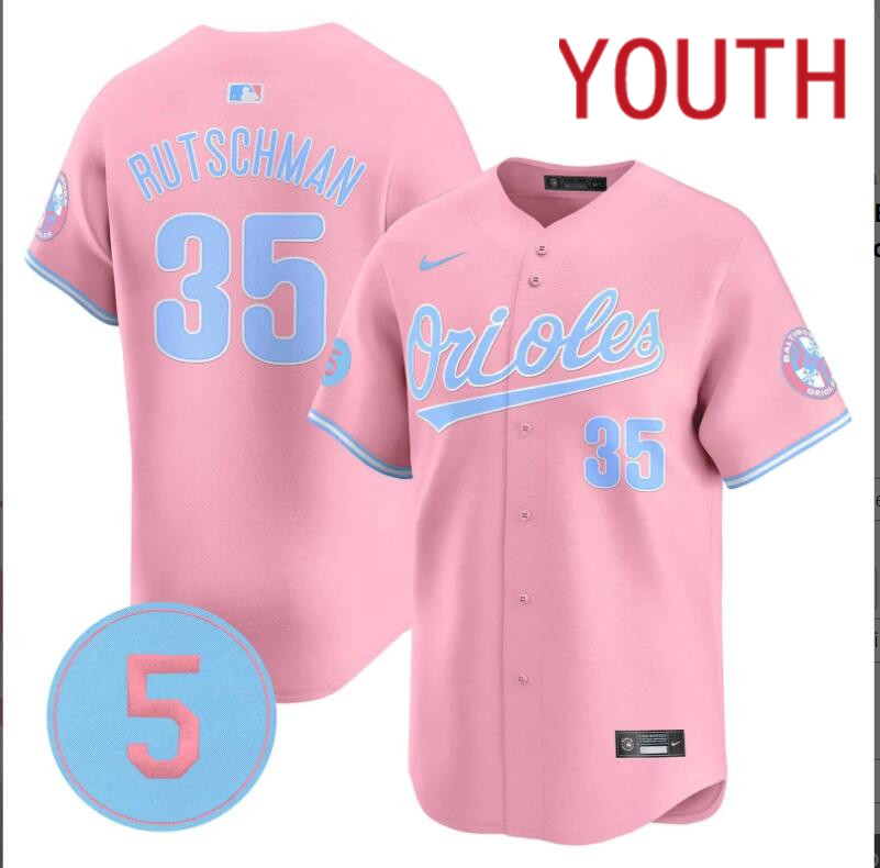 Youth Baltimore Orioles #35 Rutschman pink 2024 Nike MLB jersey->youth nfl jersey->Youth Jersey